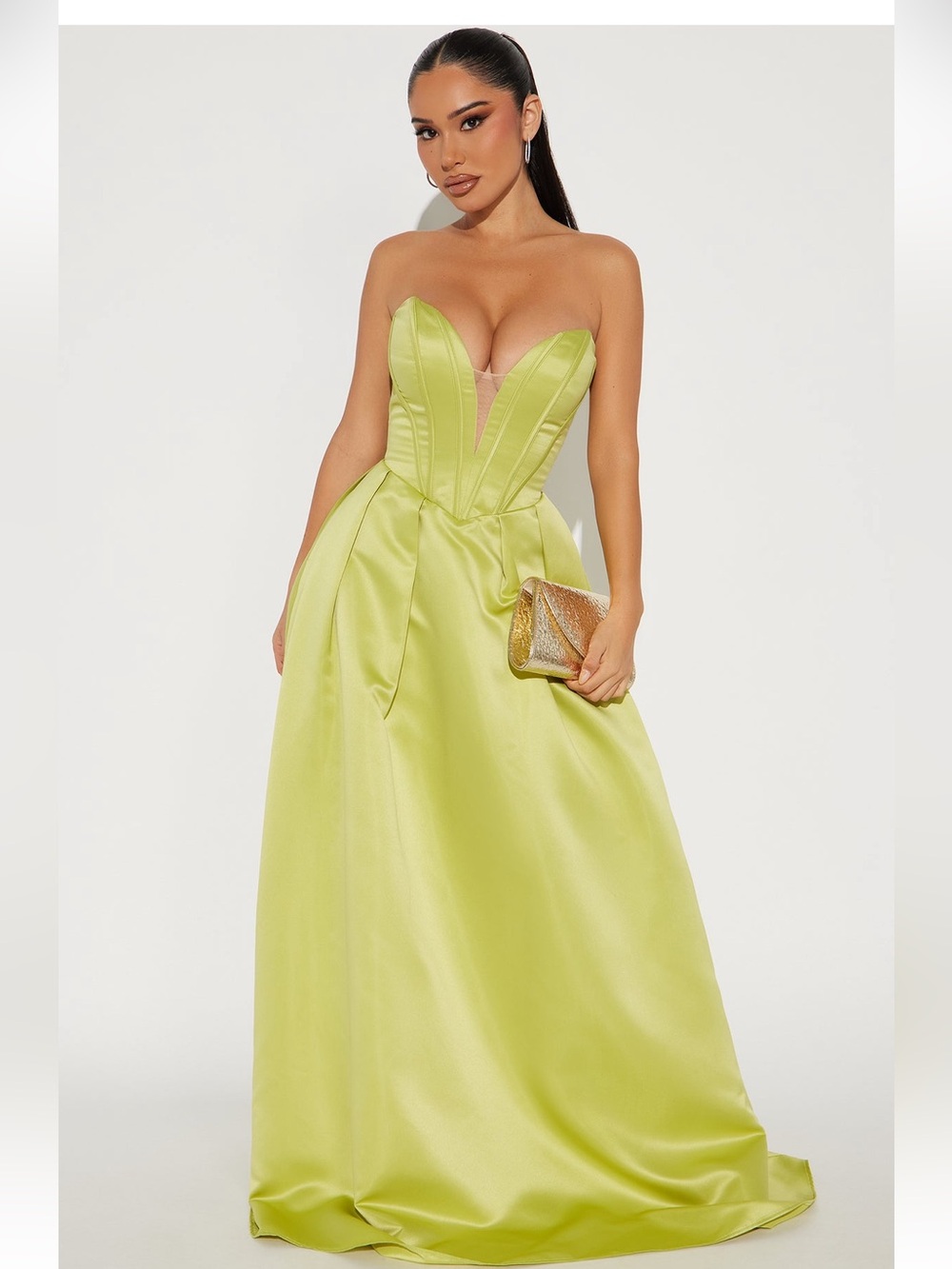 Strapless Lime Green Satin Ball Gown Dress